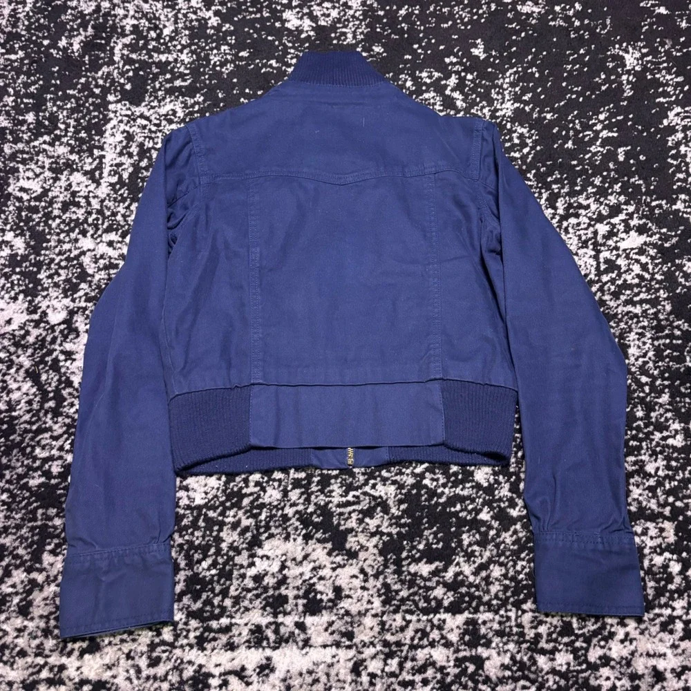 Dear AB Navy Blue Utility Bomber Jacket Womens Medium Y2K Cropped Military Zip